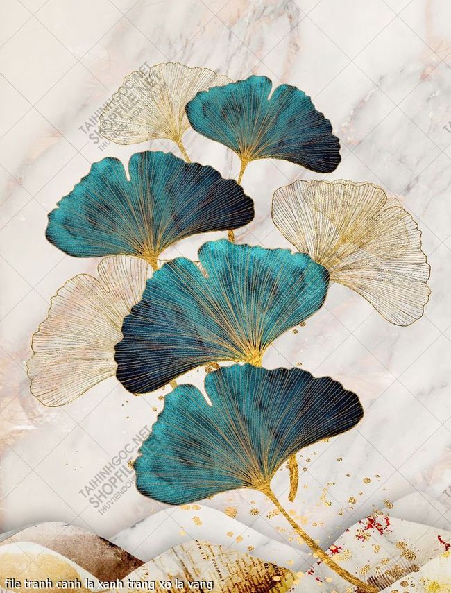 file tranh canh la xanh trang xo la vang